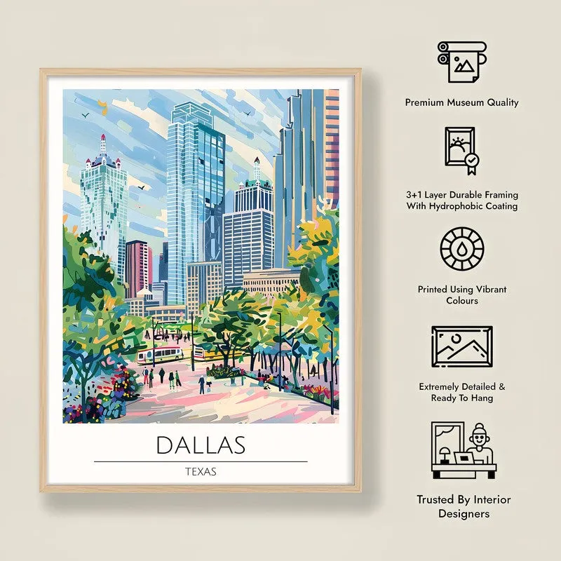 Vintage Dallas Framed Canvas Archival Canvas Wall Painting - Natural Brown Frame media 8
