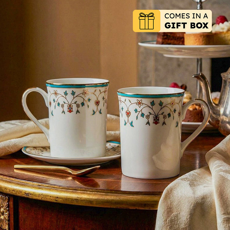 Gilded Mavi Classic 24k Gold Brushed Porcelain Coffee Mug (300 mL Each) - Set Of Four
