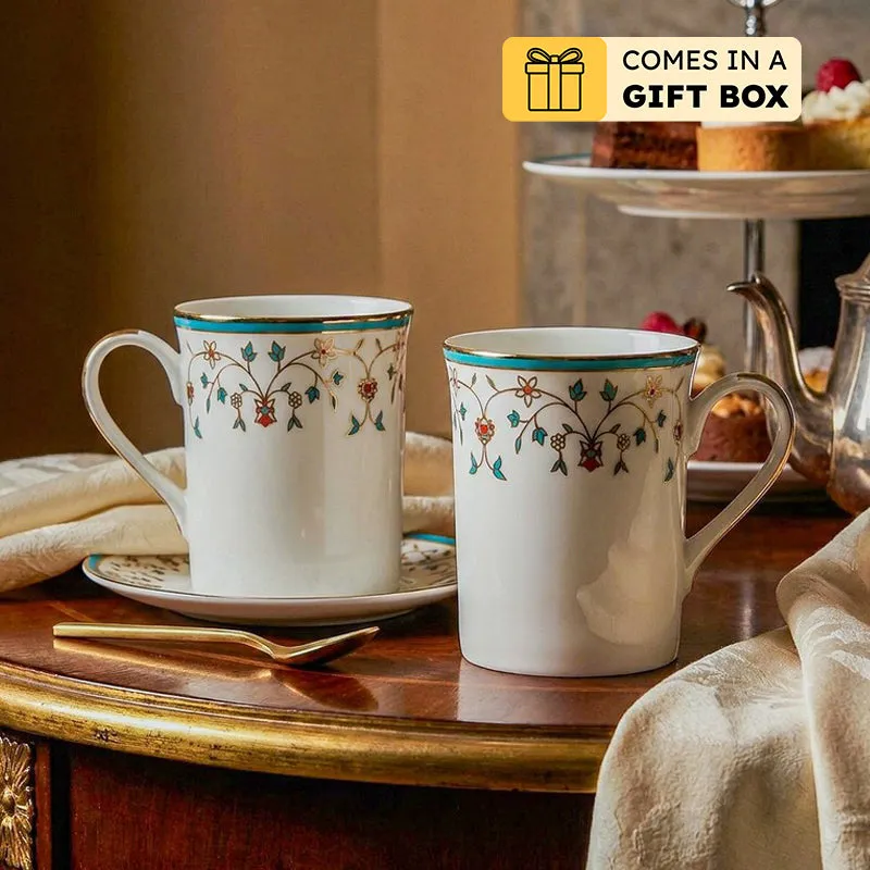 Gilded Mavi Classic 24k Gold Brushed Porcelain Coffee Mug (300 mL Each) - Set Of Four media 1
