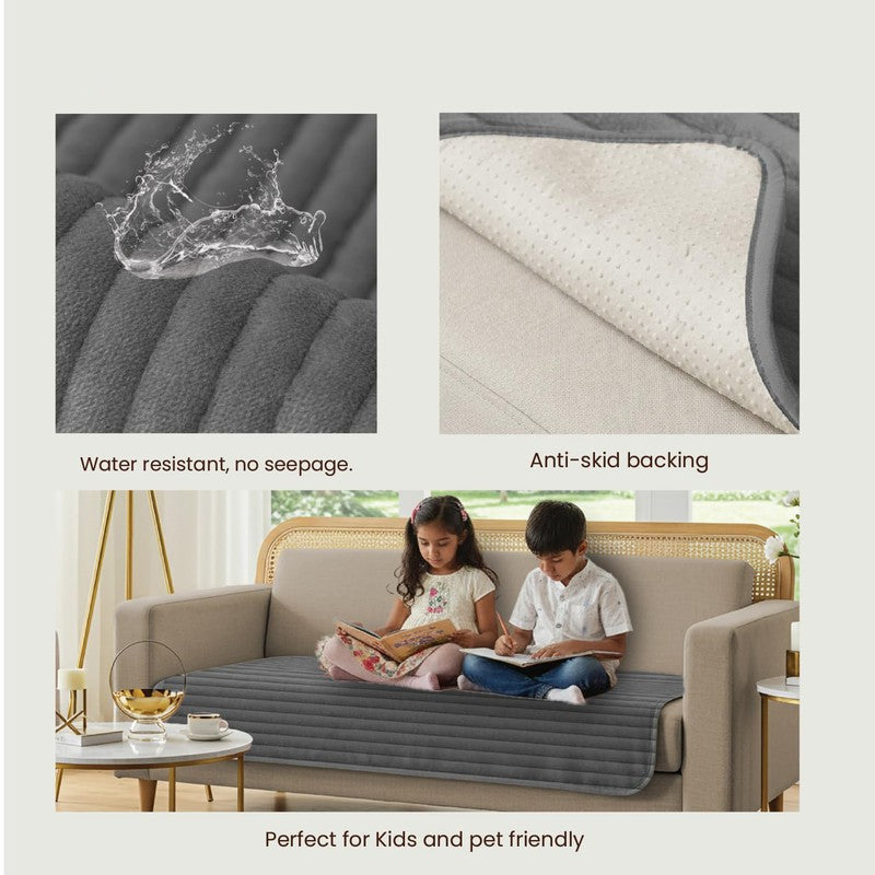 Urban Space Linear Quilted Cotton Sofa Cover - Dark Grey media 5