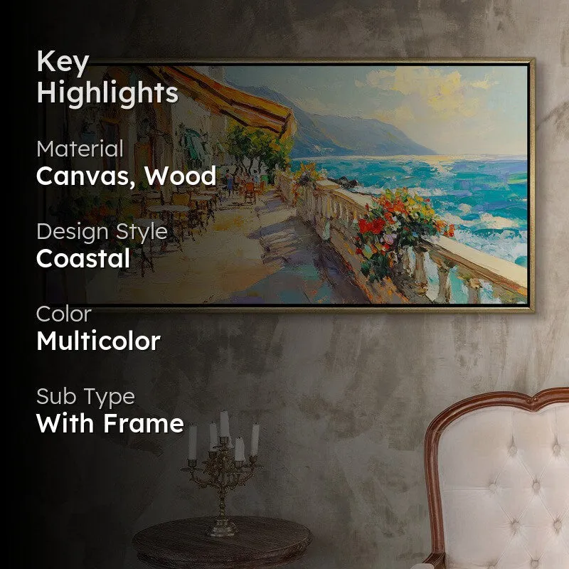 Cafe by Sea Canvas Wall Painting With Frame media 2