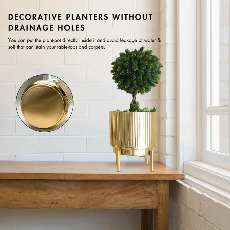 Royale Golden Metal Fluted Planter media 3