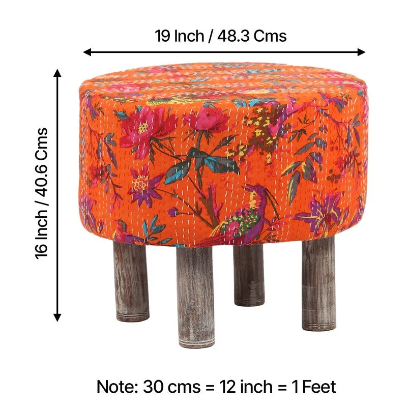 Rverix Acacia Wooden Ottomans (Orange) - Set Of Two media 11