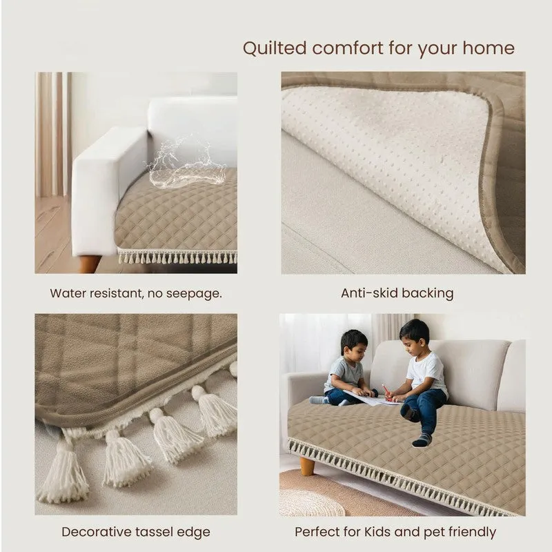 Urban Space Quilted Geometric Cotton Sofa Cover - Brown media 6