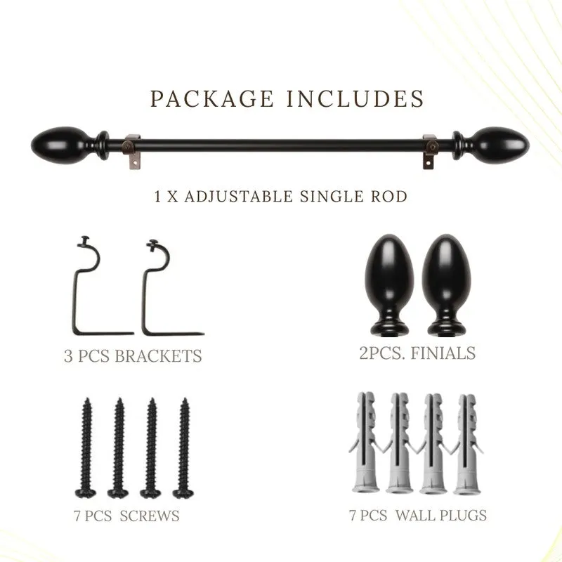 Tessera Extendable 1" Single Curtain Rod With Oval Finial & Brackets media 6