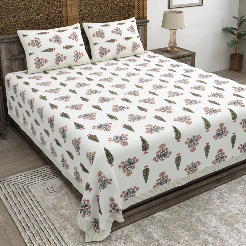 Desia Cotton Bedsheet (White,Red) - 240 TC media 1