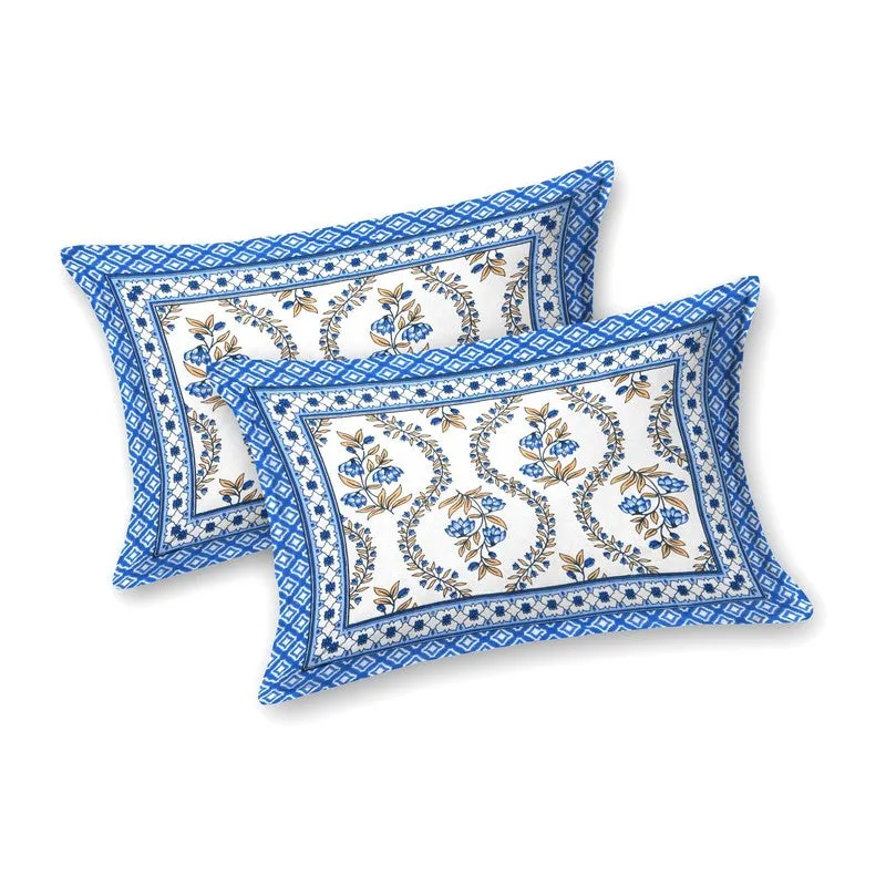 Griden Cotton Bedsheet (Blue,White) - 240 TC media 4