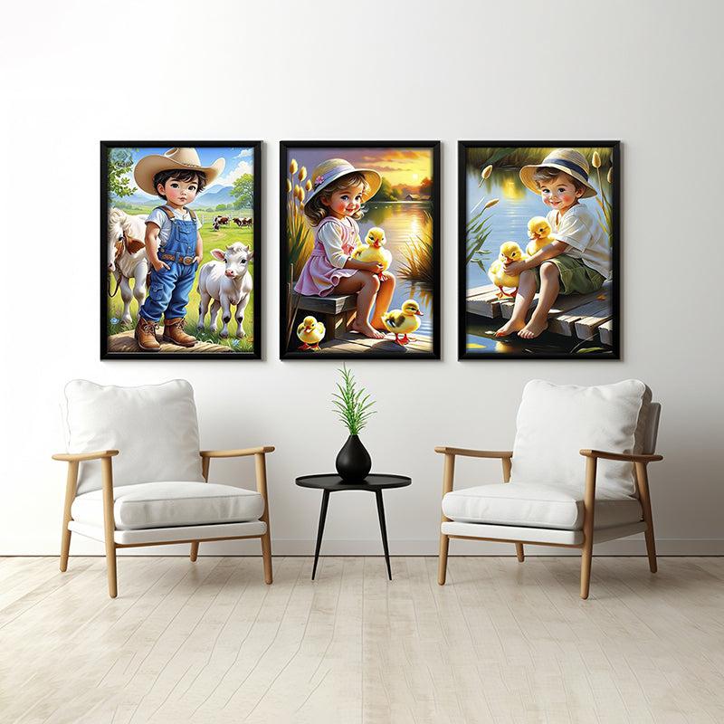 Playful Pastures Wall Art With Frame - Set Of Three