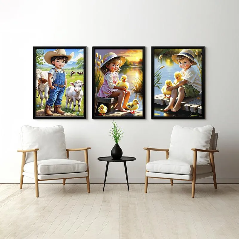Playful Pastures Wall Art With Frame - Set Of Three media 1