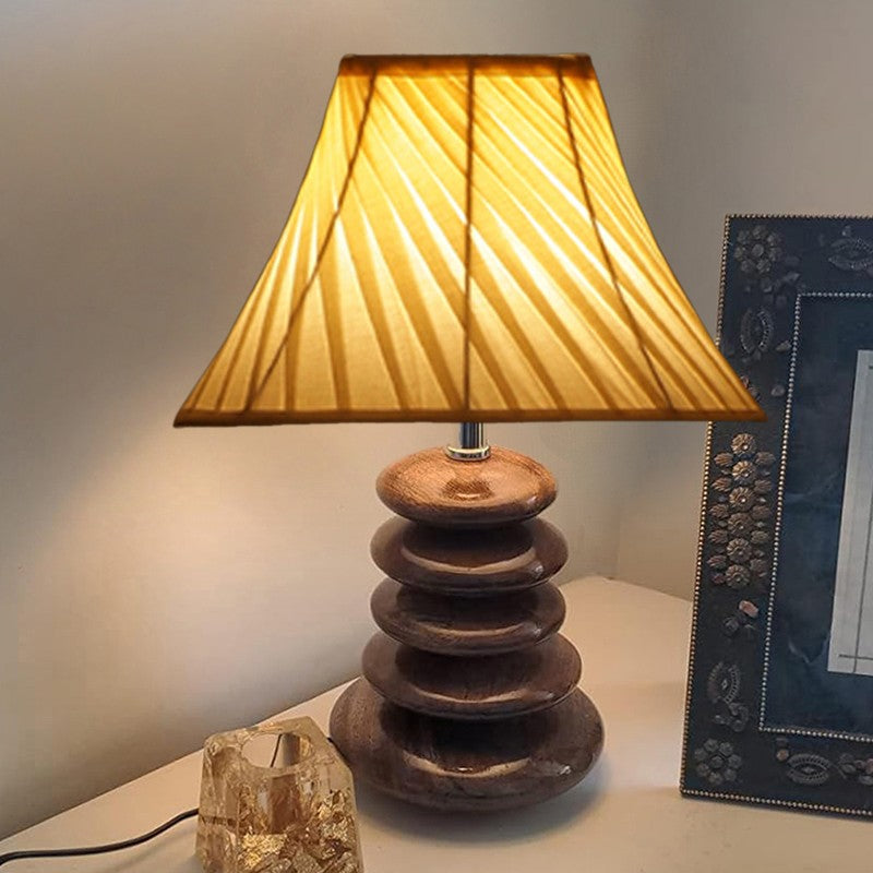 Glymora Cotton Table Lamp With Wooden Base - White