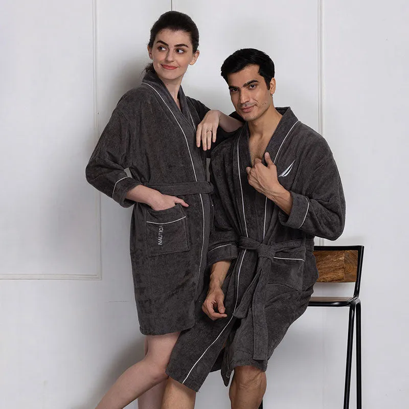 Nautica His & Hers Cashmere Dreams Cotton Bath Robe (Dark Grey) - Set Of Two media 1