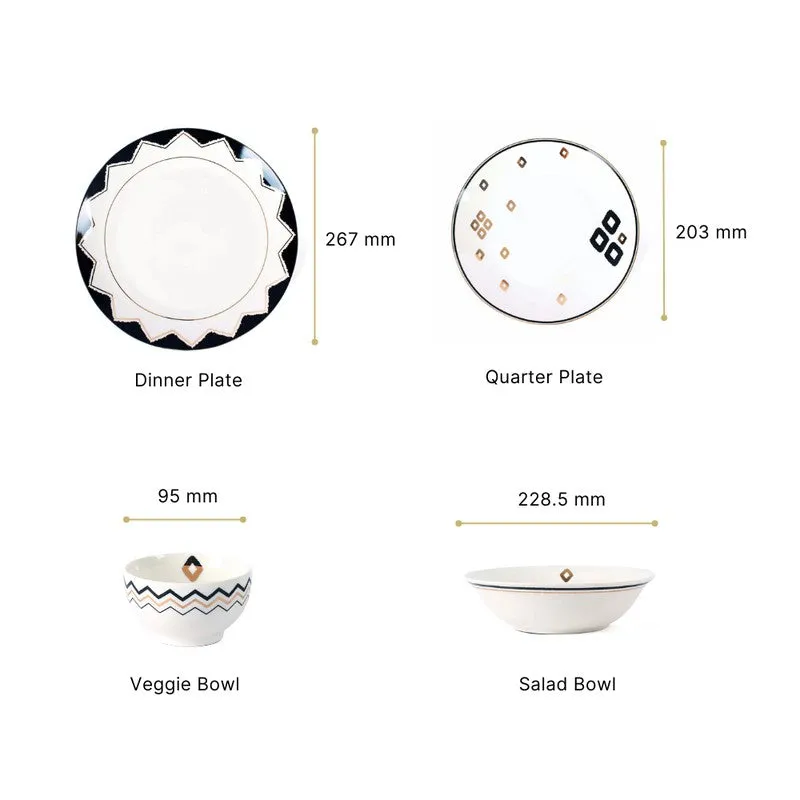 Urban Elegance 24k Gold Brushed Dinner Set (White,Black)- 27 Piece Set media 11