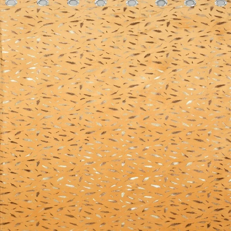 Glow Mist Printed Velvet Curtains (Orange,Gold) - Set Of Two media 4