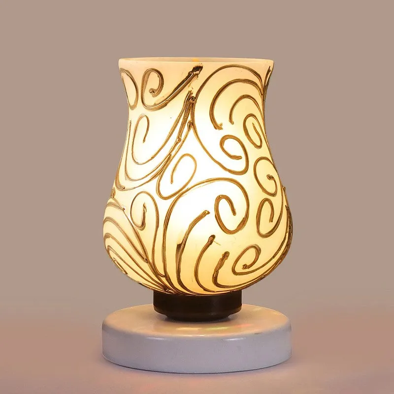Devine Mosaic Glass Table Lamp With Wooden Base - White & Gold media 6