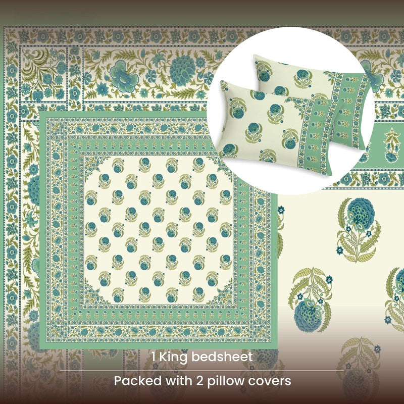 Urban Space Nayan Subtle Cotton Bedsheet (Teal) - 240 TC media 6