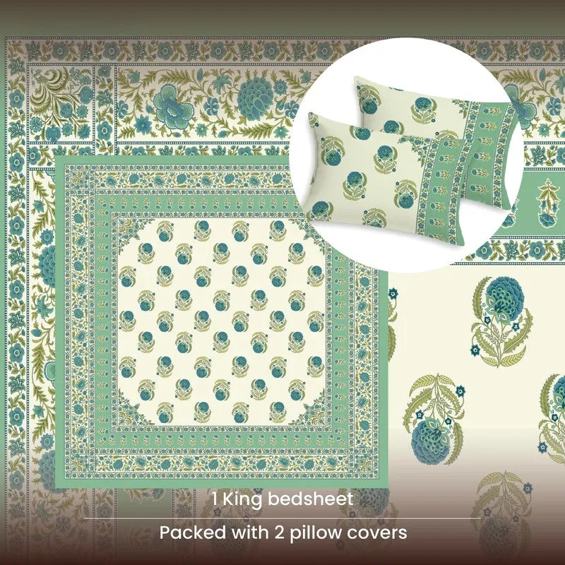 Urban Space Nayan Subtle Cotton Bedsheet (Teal) - 240 TC media 6
