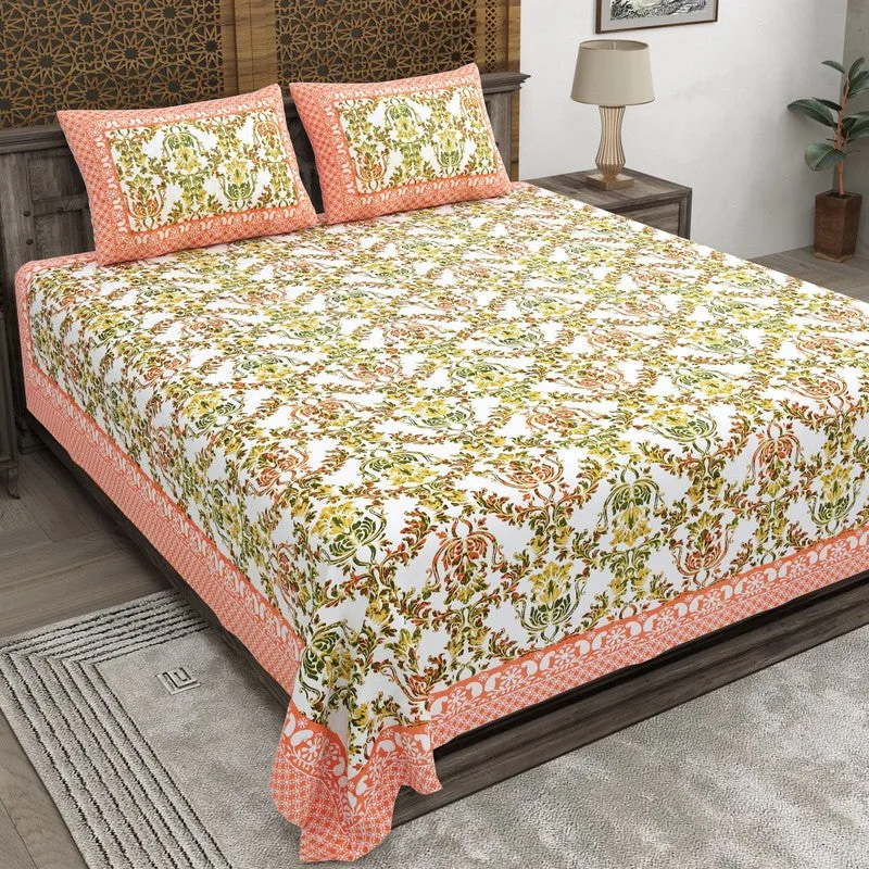 Grida Cotton Bedsheet (Yellow,Orange) - 240 TC media 1