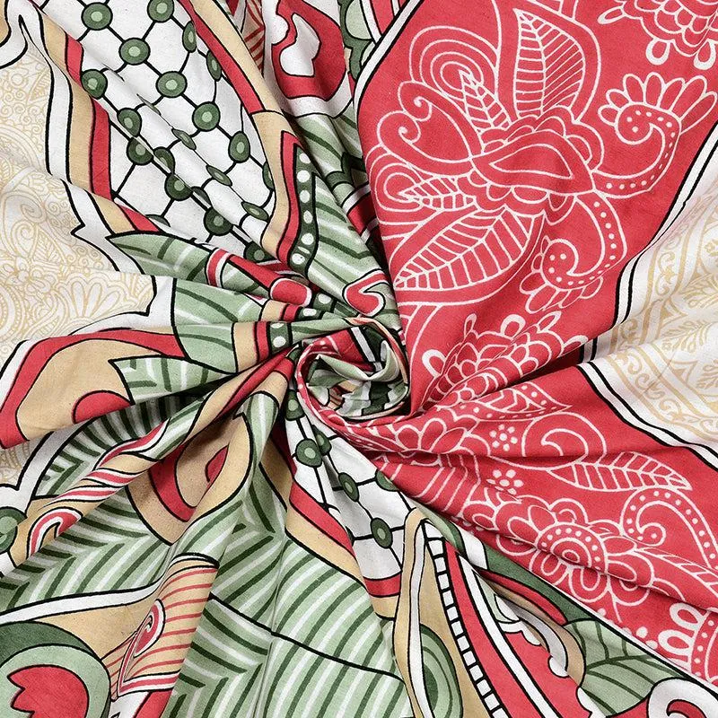 Padmini Pride Ethnic Cotton Bedsheet (Red) - 140 TC media 5