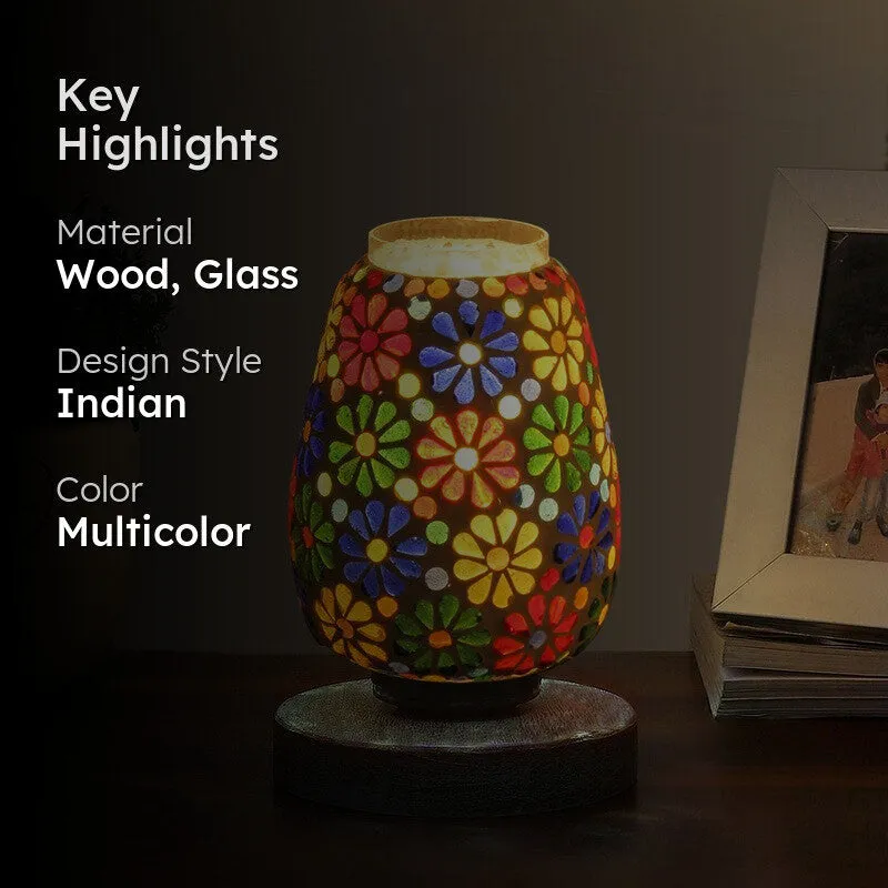 Crystique Glass Table Lamp With Wooden Base - Multicolor media 2