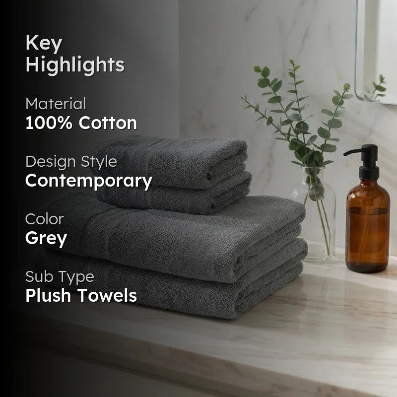 PlushAura Cotton Towel Sets (Grey) - Set of Four media 2