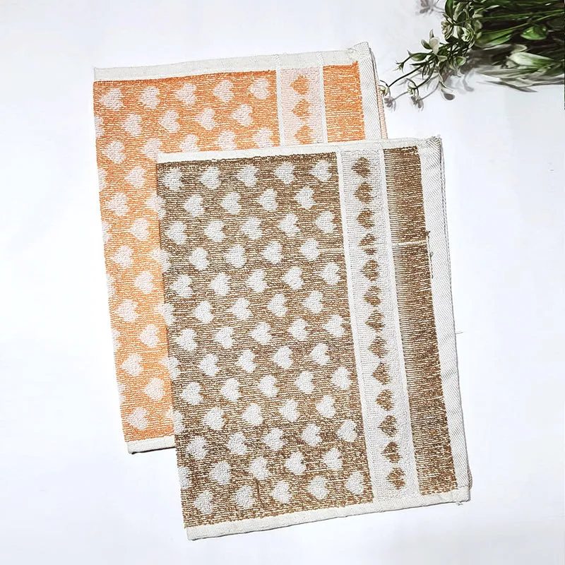 Love Lace Cotton Hand Towel (Brown & Orange) - Set Of Two media 1
