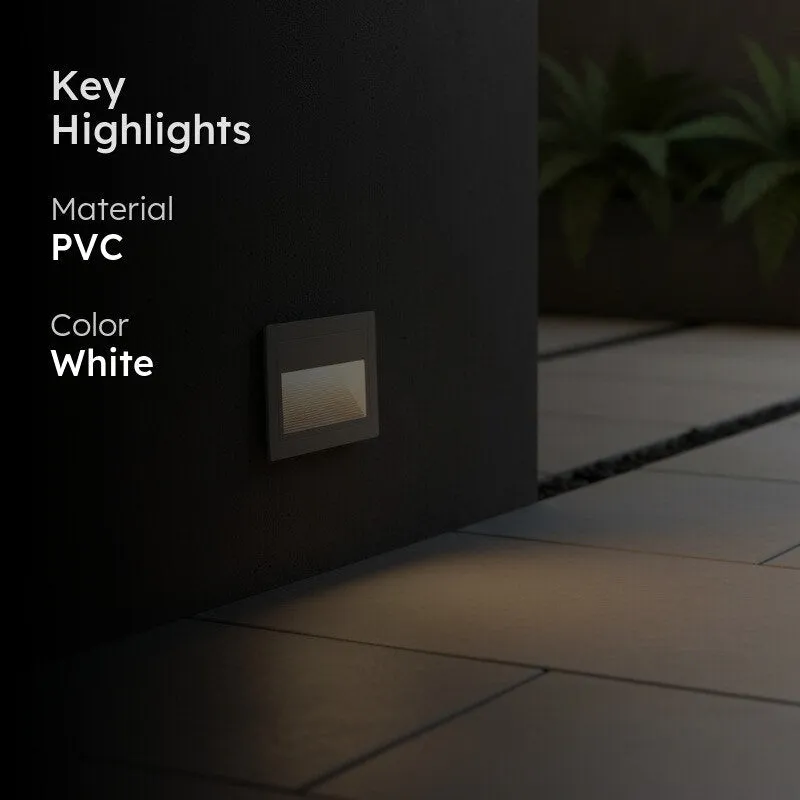 Step light installed on a dark wall with material and colour highlight graphic