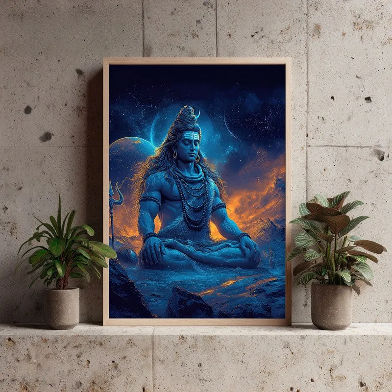 Peaceful Mahadev Meditating II Archival Paper Wall Art - Natural Brown Frame media 3