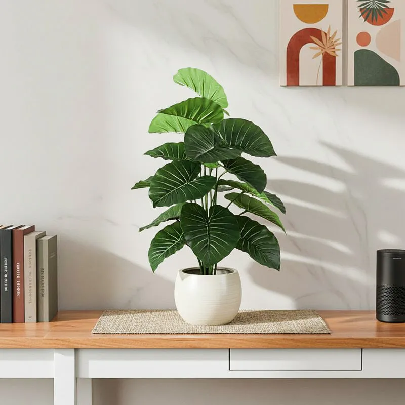 Faux Tropica Rubber Plant With Black Plastic Pot - 2.13 ft media 1