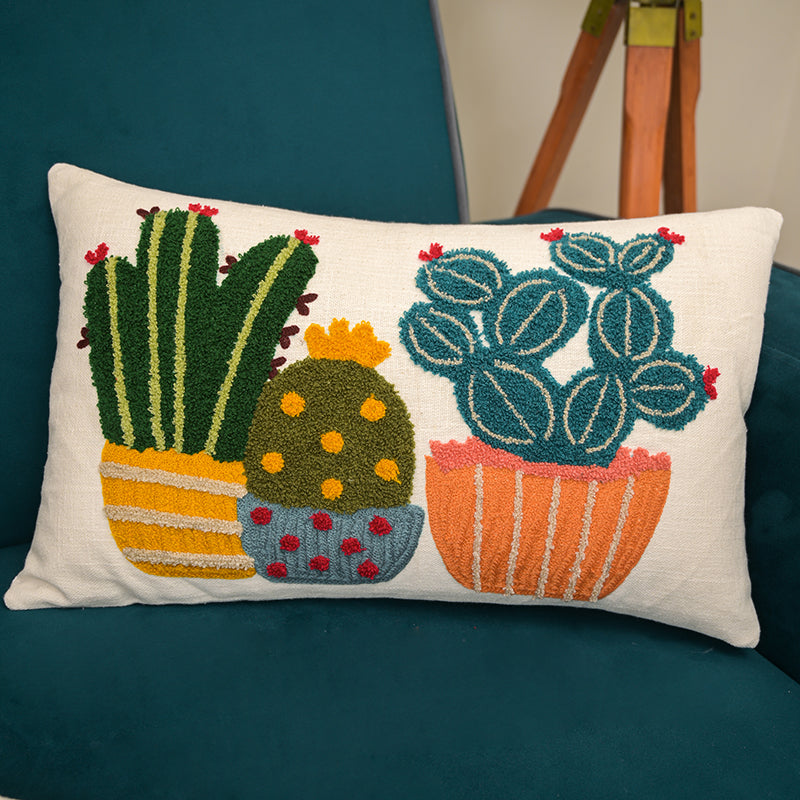 Comfy Cacti Embroidered Cotton Cushion Cover media 5