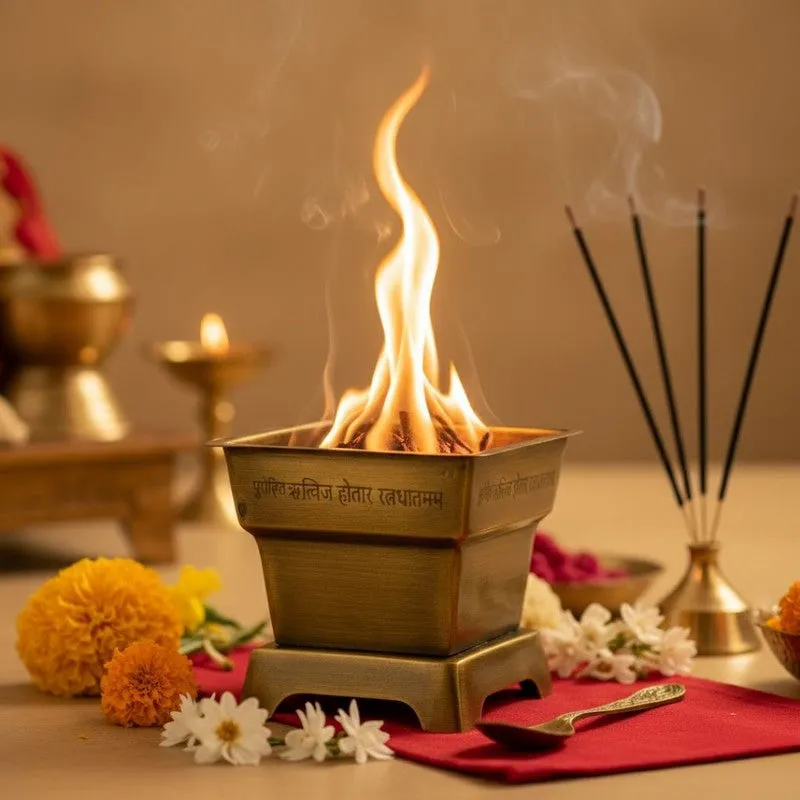 Mini Hawan Kund With Spoon (Gold) - Two Piece Set media 1
