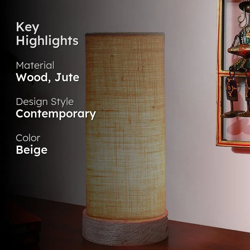 Ocra Tower Wooden Table Lamp With Jute Shade - Beige media 2