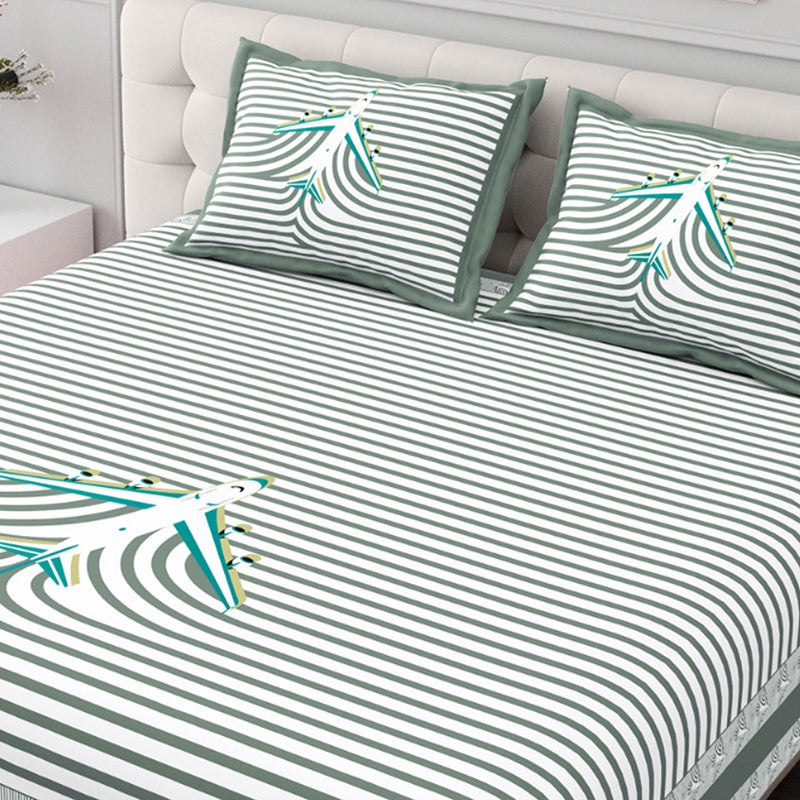 Illusion Stripey Flight Cotton Bedsheet (Grey) - 200 TC media 4