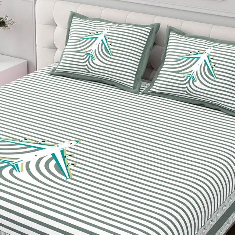 Illusion Stripey Flight Cotton Bedsheet (Grey) - 200 TC media 4