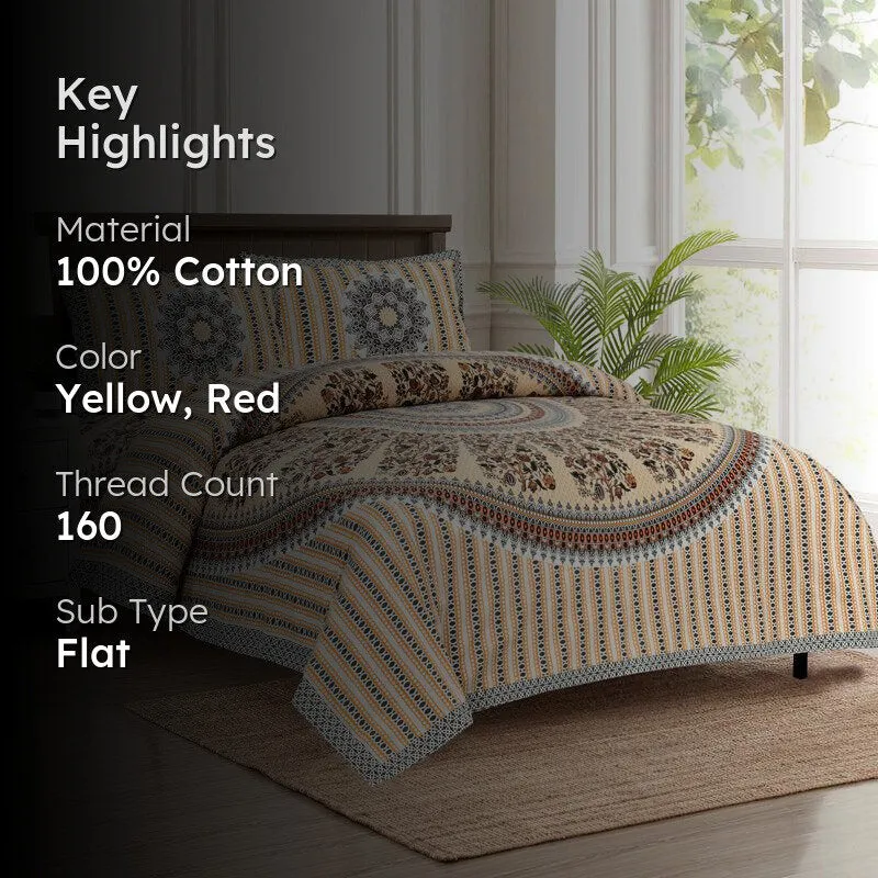 Pushkara Ethnic Cotton Flat Bedsheet (Yellow) - 160 TC media 2