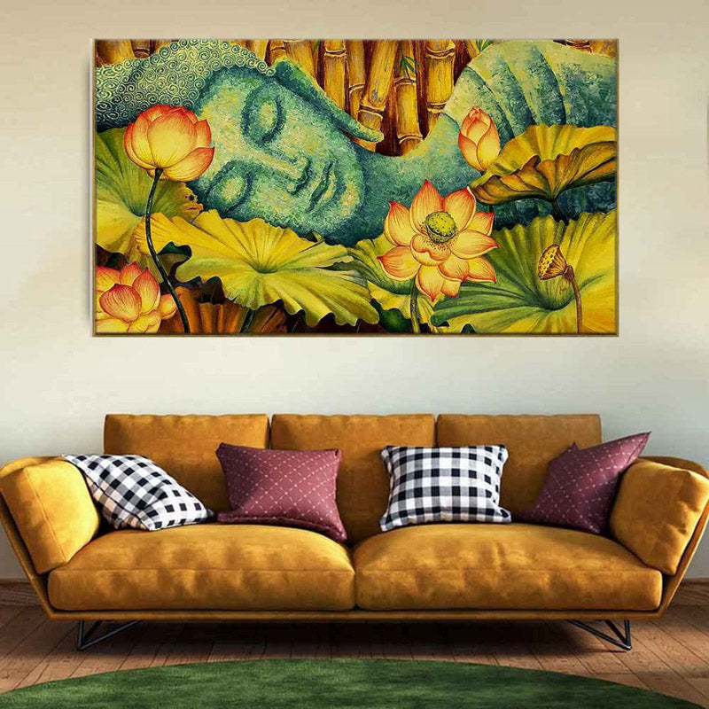 Calming Buddha In Bamboo Forest Canvas Wall Painting