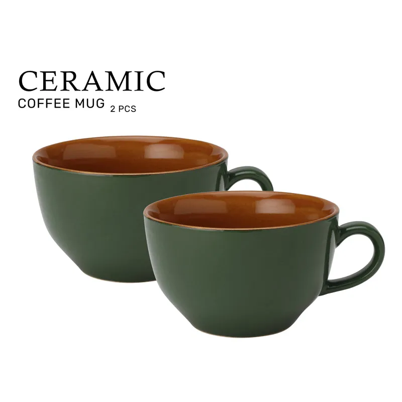 Ruby Ceramic Coffee Mug (350 mL Each/Green) - Set of Two media 3