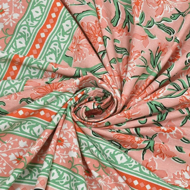 Bloomen Cotton Bedsheet (Peach,Green) - 240 TC media 5