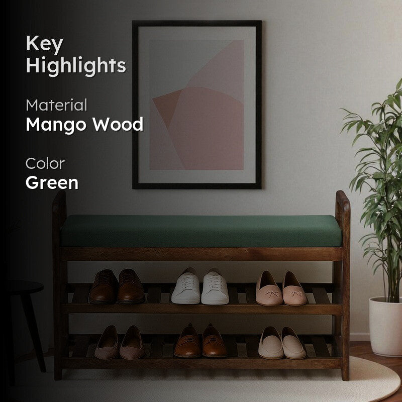 Sole Nest Mango Wood Shoe Rack - Green media 2