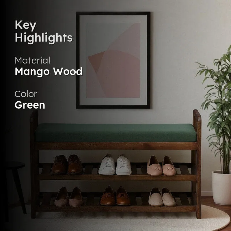 Sole Nest Mango Wood Shoe Rack - Green media 2