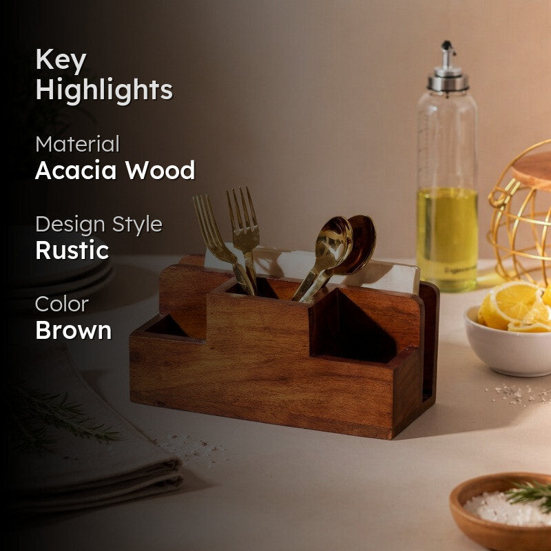 Oakra Wooden Cutlery Holder media 2