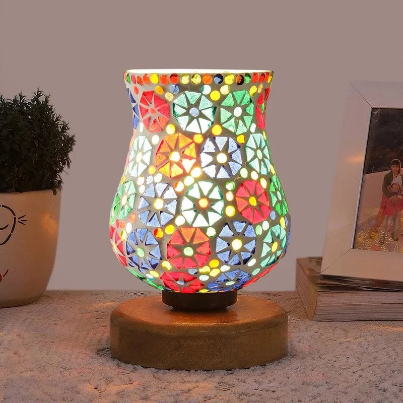 Aureline Mosaic Glass Table Lamp With Wooden Base - Multicolor media 3