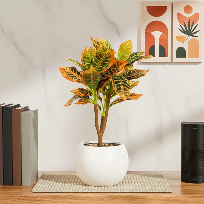 Ficus Bonsai Artificial Plant With Black Plastic Pot - Green,Orange media 1