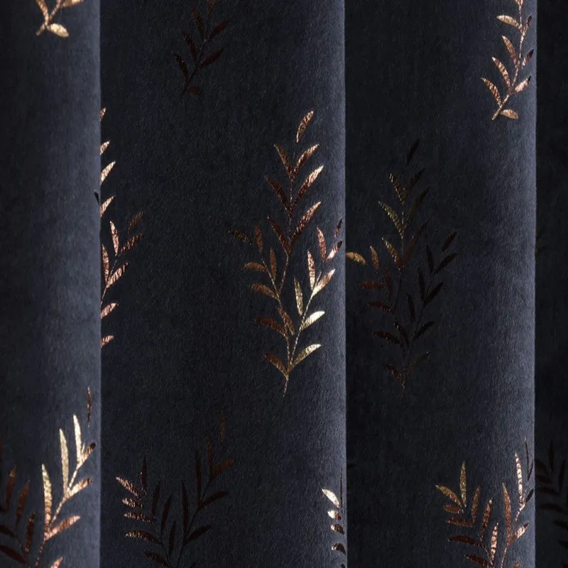 Shimmer Veil Printed Velvet Curtains (Navy Blue,Gold) - Set Of Two media 5