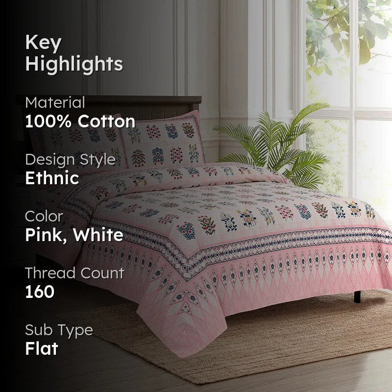 Ishani Breeze Floral Cotton Bedsheet (Pink & White) - 160 TC media 2