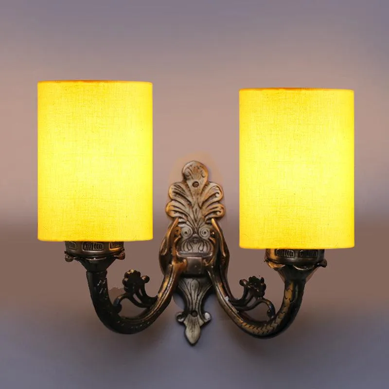 Vintage Cylindrical Duo Fabric & Metal Wall Lamp - Yellow media 1