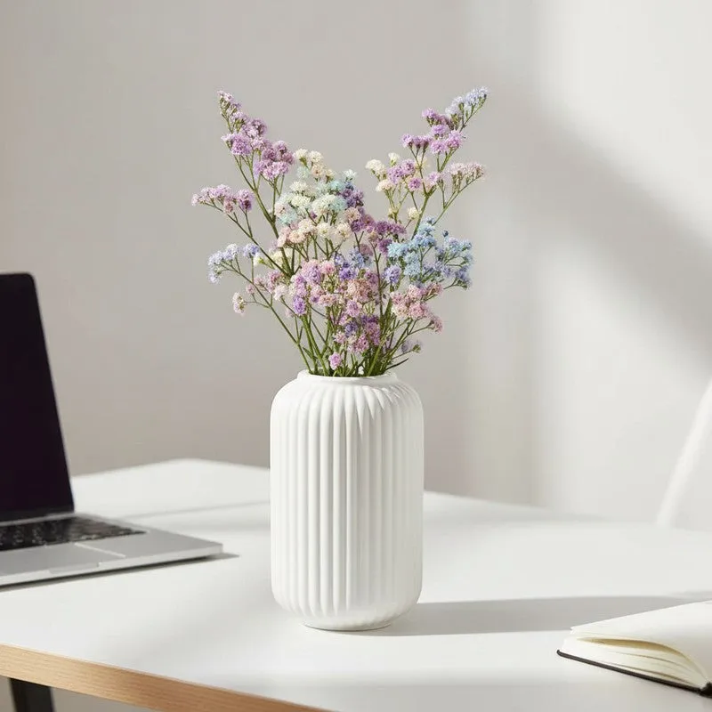 Floris Ribbed Flower Ceramic Vase - White media 6