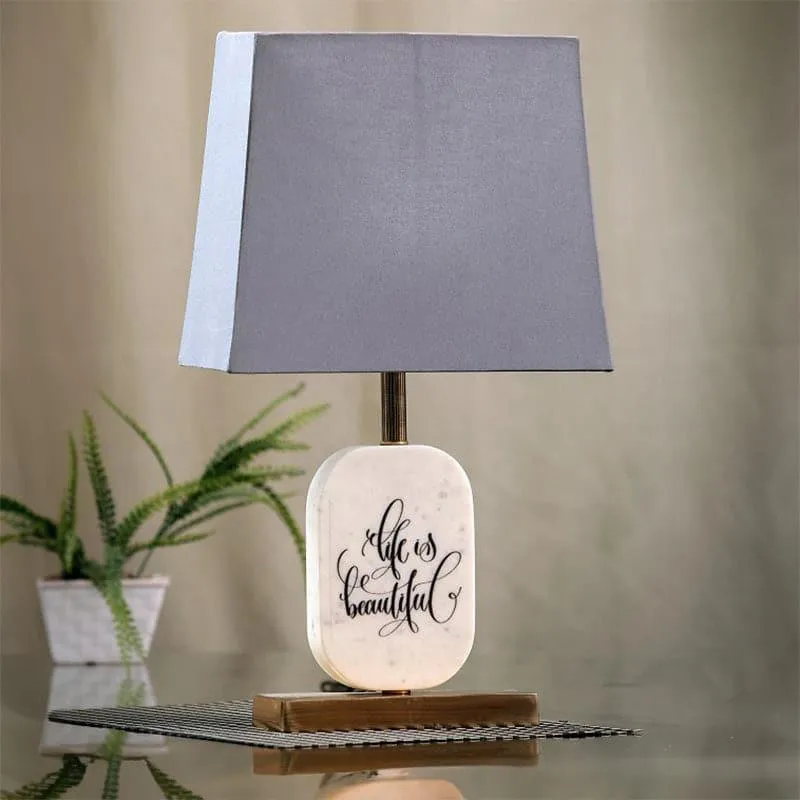 Life Light Printed Marble & Brass Base Fabric Table Lamp - Grey,White media 3