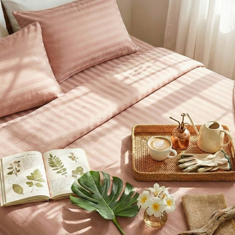 Royal Stripe Cotton Bedsheet (Cameo Rose) - 210 TC media 3