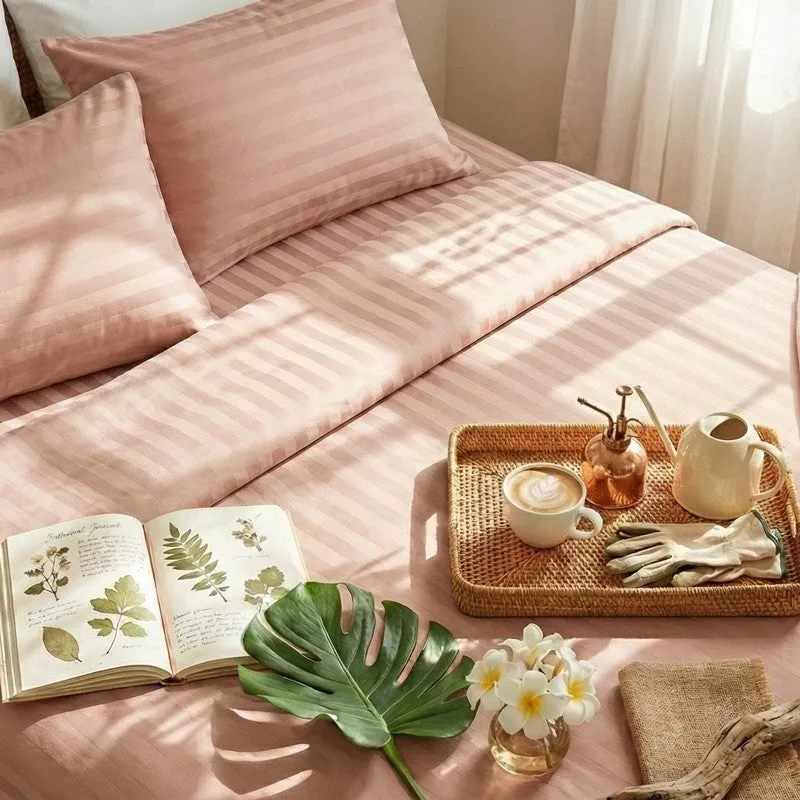 Royal Stripe Cotton Bedsheet (Cameo Rose) - 210 TC media 3