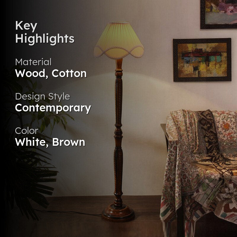 Hima Vintage Wave Wooden Floor Lamp - White media 2